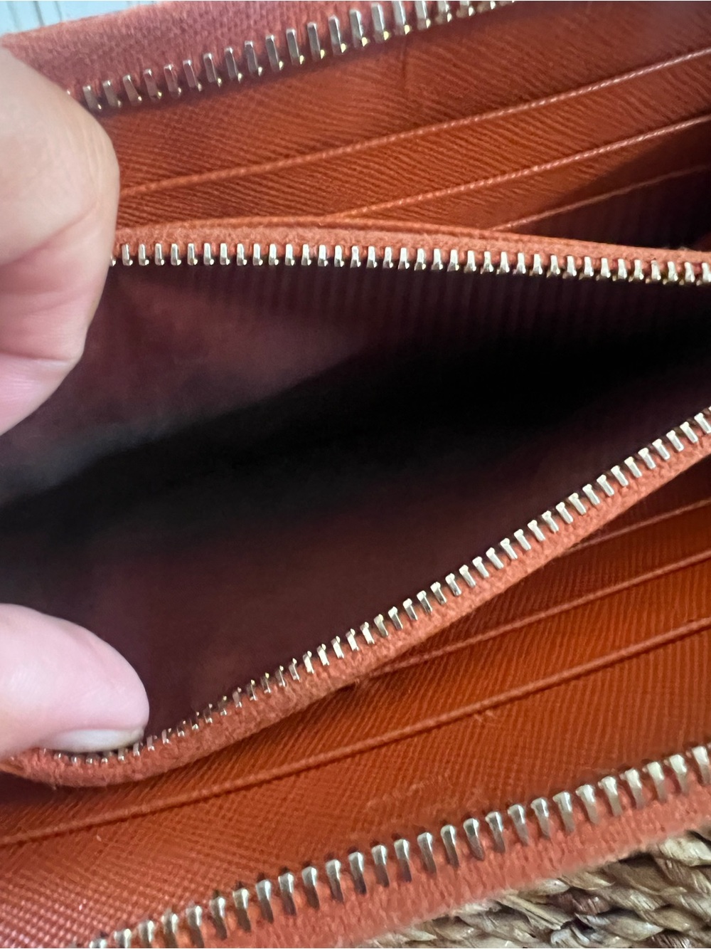 PRADA Orange Saffiano Leather Zip Around Continental Wallet - Picture 9 of 15